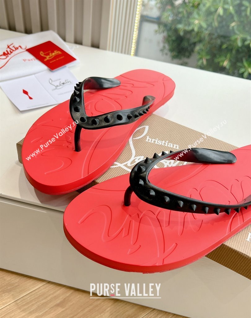 Christian Louboutin Mens Rubber Flat Thong Slide Sandal Black/Red 2024 G125 (KL-240612134)