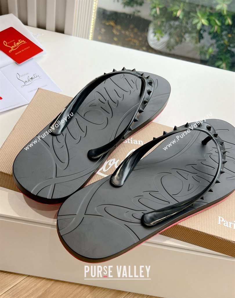 Christian Louboutin Mens Rubber Flat Thong Slide Sandal Black2 2024 G125 (KL-240612136)