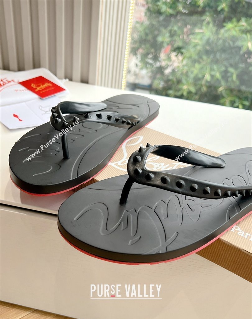 Christian Louboutin Mens Rubber Flat Thong Slide Sandal Black2 2024 G125 (KL-240612136)