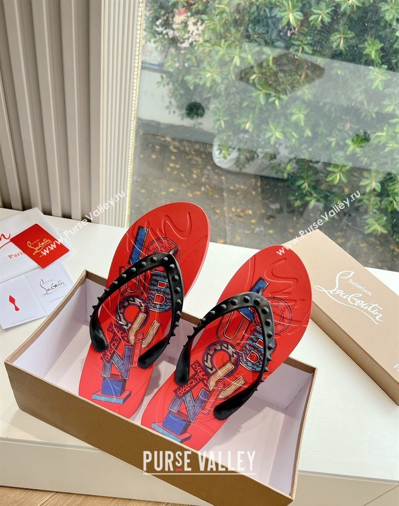 Christian Louboutin Mens Rubber Flat Thong Slide Sandal Red/Print 2024 G125 (KL-240612138)