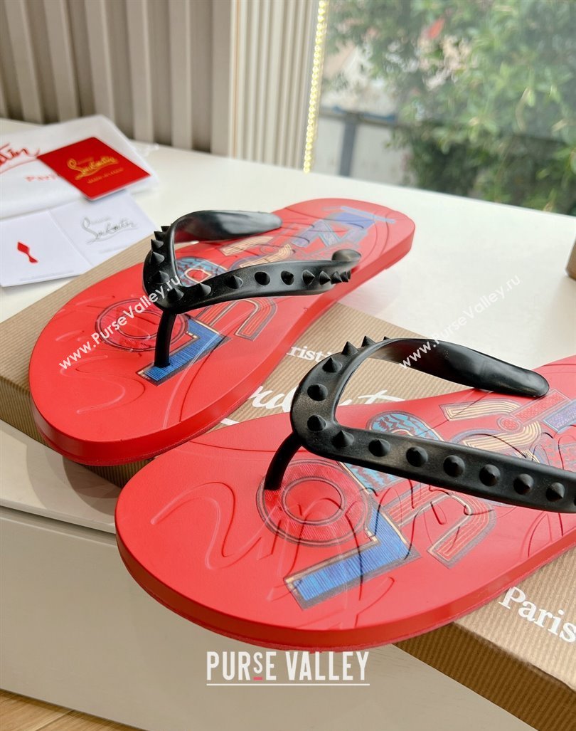 Christian Louboutin Mens Rubber Flat Thong Slide Sandal Red/Print 2024 G125 (KL-240612138)