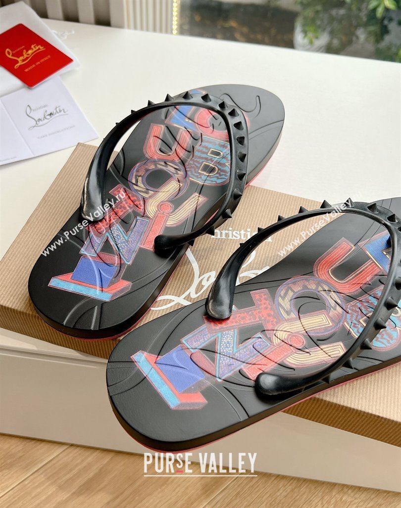 Christian Louboutin Mens Rubber Flat Thong Slide Sandal Black/Print 2024 G125 (KL-240612139)