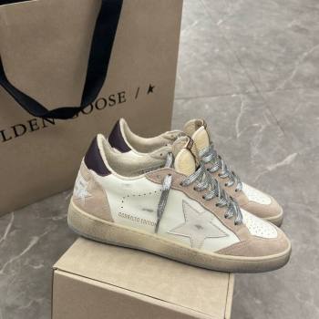 Golden Goose Womens Ball Star Sneakers with white star and burgundy leather heel tab White/Beige 2024 (13-24081005)