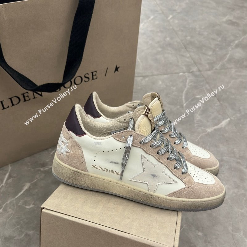 Golden Goose Womens Ball Star Sneakers with white star and burgundy leather heel tab White/Beige 2024 (13-24081005)