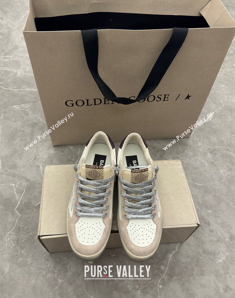 Golden Goose Womens Ball Star Sneakers with white star and burgundy leather heel tab White/Beige 2024 (13-24081005)