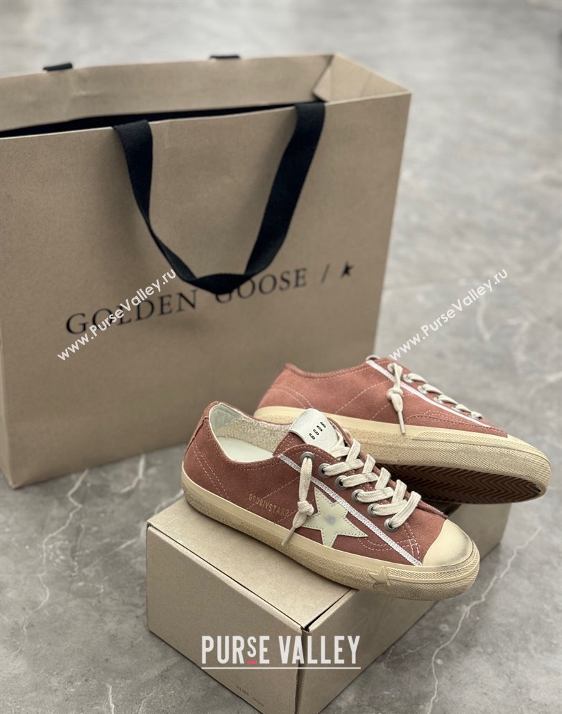 Golden Goose Womens V-Star sneakers in powder pink suede with a white leather star 2024 (13-24081006)