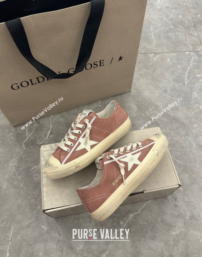 Golden Goose Womens V-Star sneakers in powder pink suede with a white leather star 2024 (13-24081006)