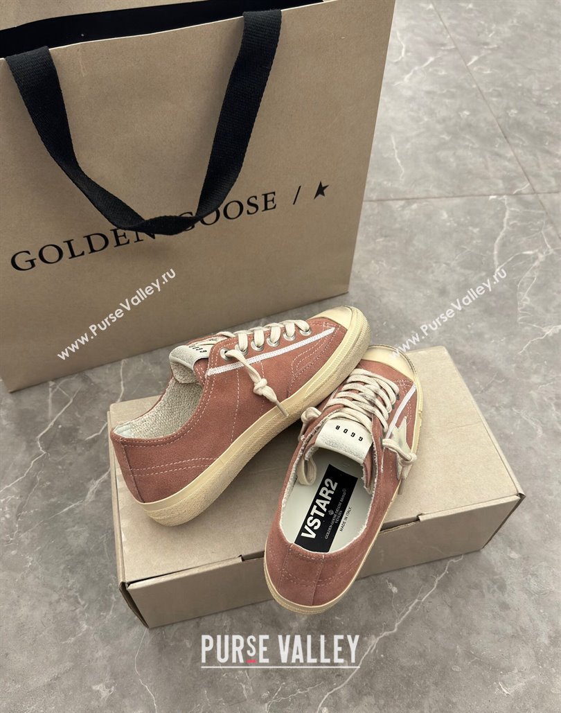 Golden Goose Womens V-Star sneakers in powder pink suede with a white leather star 2024 (13-24081006)