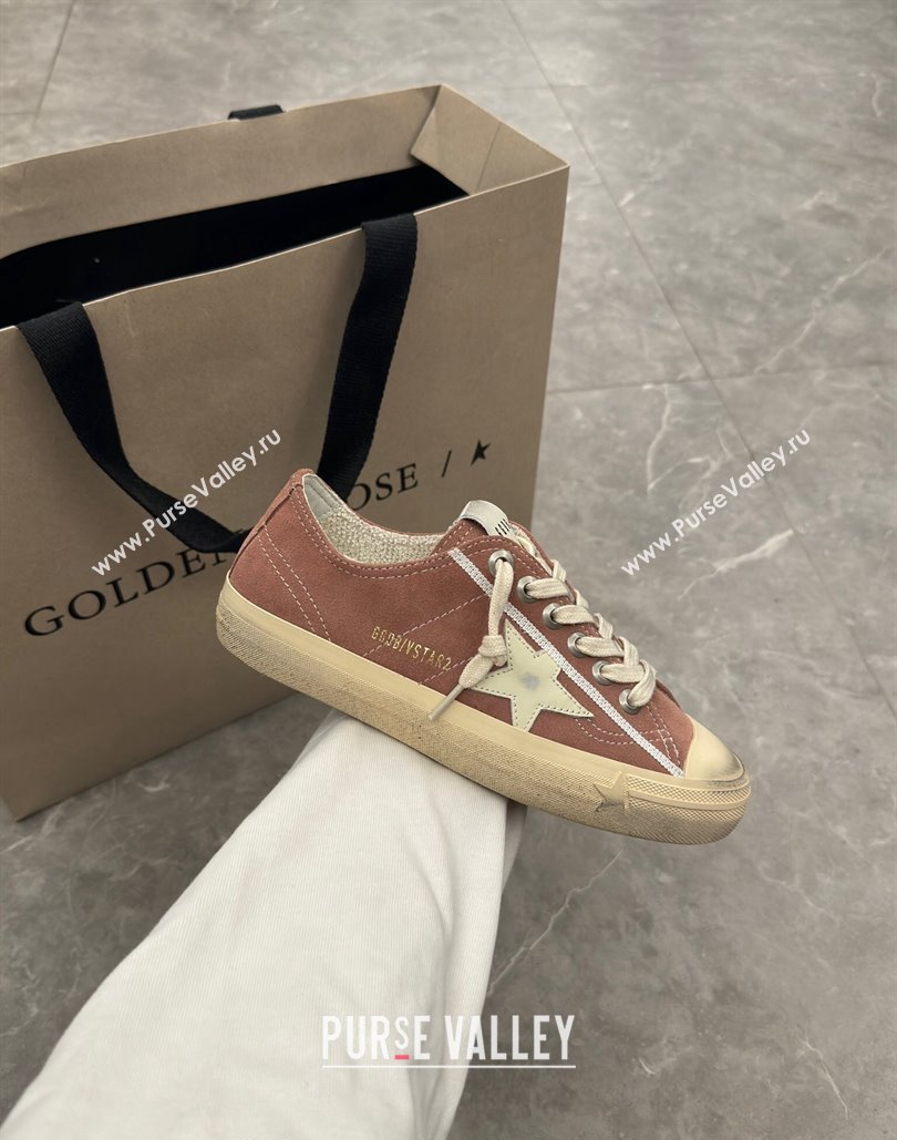 Golden Goose Womens V-Star sneakers in powder pink suede with a white leather star 2024 (13-24081006)