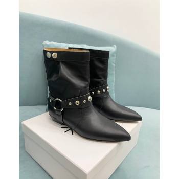 Isabel Marant Stania Flat-heeled Ankle Boots 2.5cm in Leather Black 2024 (KER-241009103)