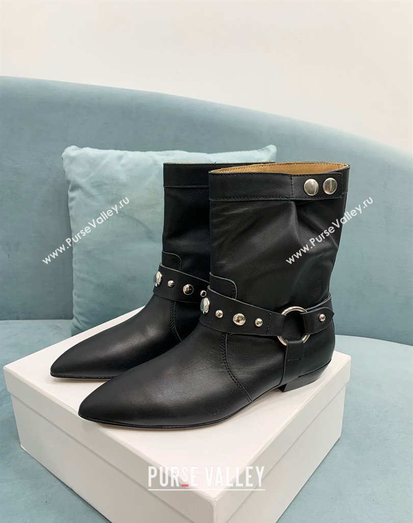 Isabel Marant Stania Flat-heeled Ankle Boots 2.5cm in Leather Black 2024 (KER-241009103)