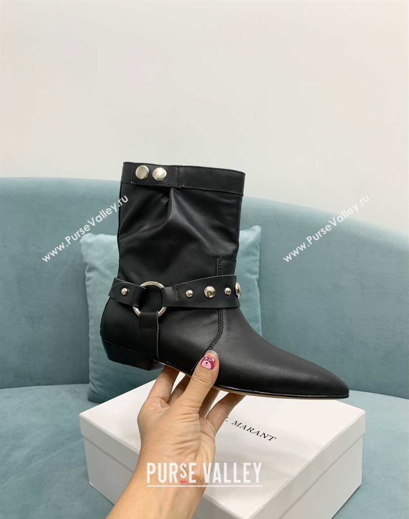 Isabel Marant Stania Flat-heeled Ankle Boots 2.5cm in Leather Black 2024 (KER-241009103)