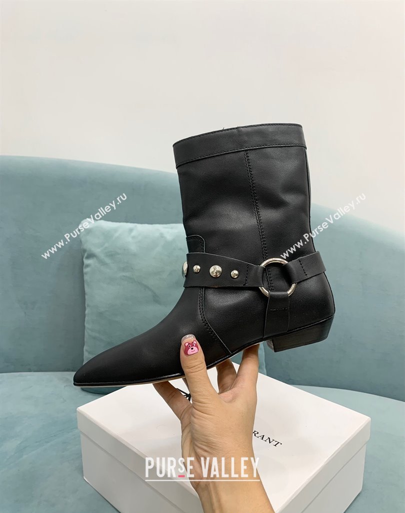 Isabel Marant Stania Flat-heeled Ankle Boots 2.5cm in Leather Black 2024 (KER-241009103)