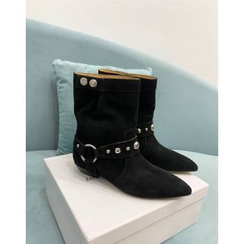 Isabel Marant Stania Flat-heeled Ankle Boots 2.5cm in Suede Black 2024 (KER-241009104)