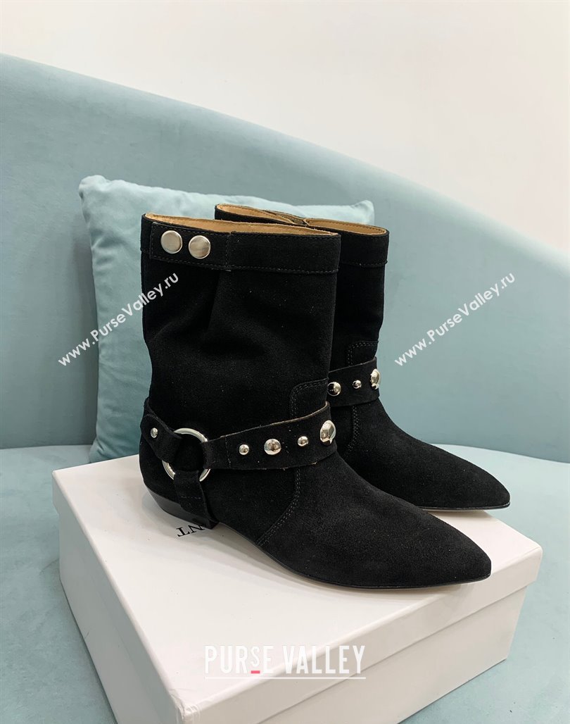 Isabel Marant Stania Flat-heeled Ankle Boots 2.5cm in Suede Black 2024 (KER-241009104)