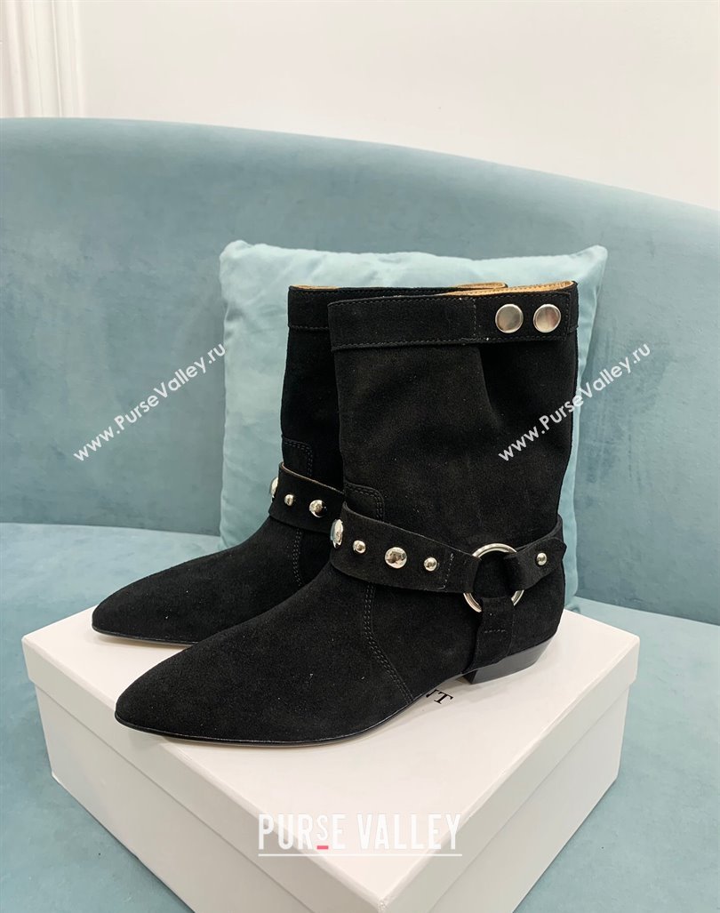 Isabel Marant Stania Flat-heeled Ankle Boots 2.5cm in Suede Black 2024 (KER-241009104)