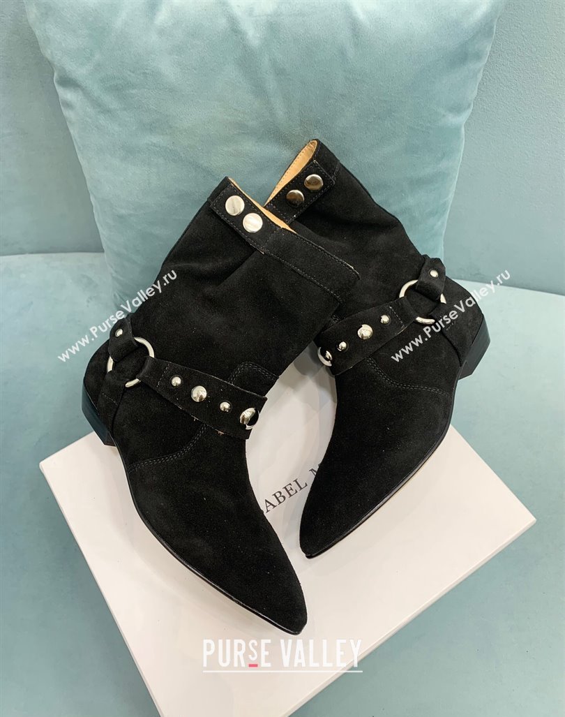 Isabel Marant Stania Flat-heeled Ankle Boots 2.5cm in Suede Black 2024 (KER-241009104)