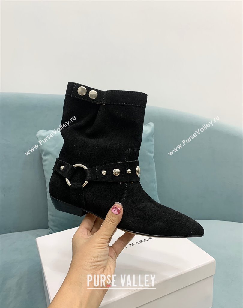 Isabel Marant Stania Flat-heeled Ankle Boots 2.5cm in Suede Black 2024 (KER-241009104)