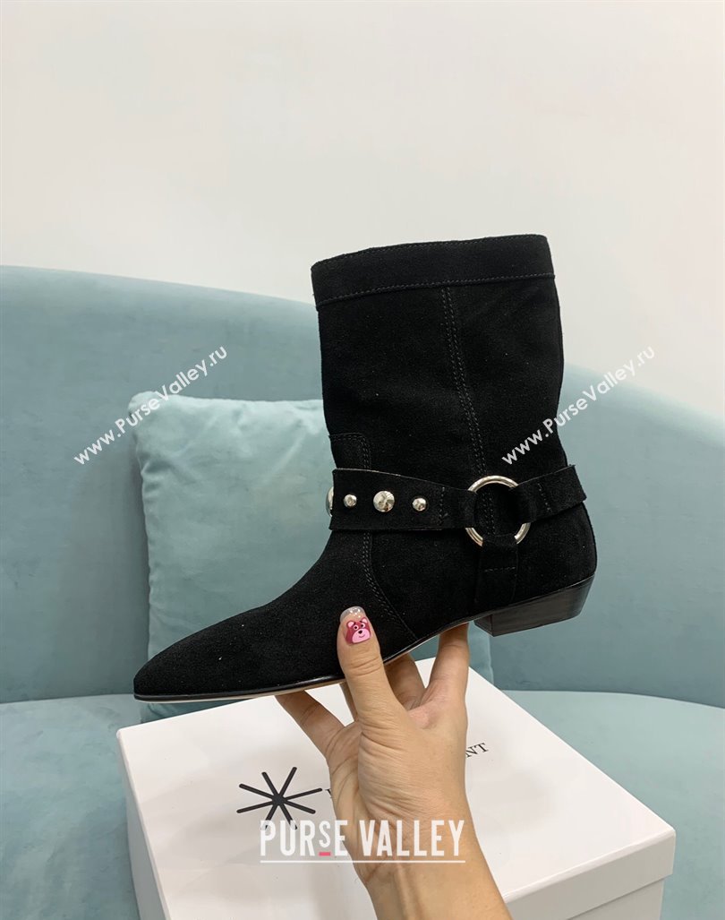 Isabel Marant Stania Flat-heeled Ankle Boots 2.5cm in Suede Black 2024 (KER-241009104)