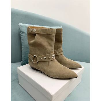 Isabel Marant Stania Flat-heeled Ankle Boots 2.5cm in Suede Grey 2024 (KER-241009106)