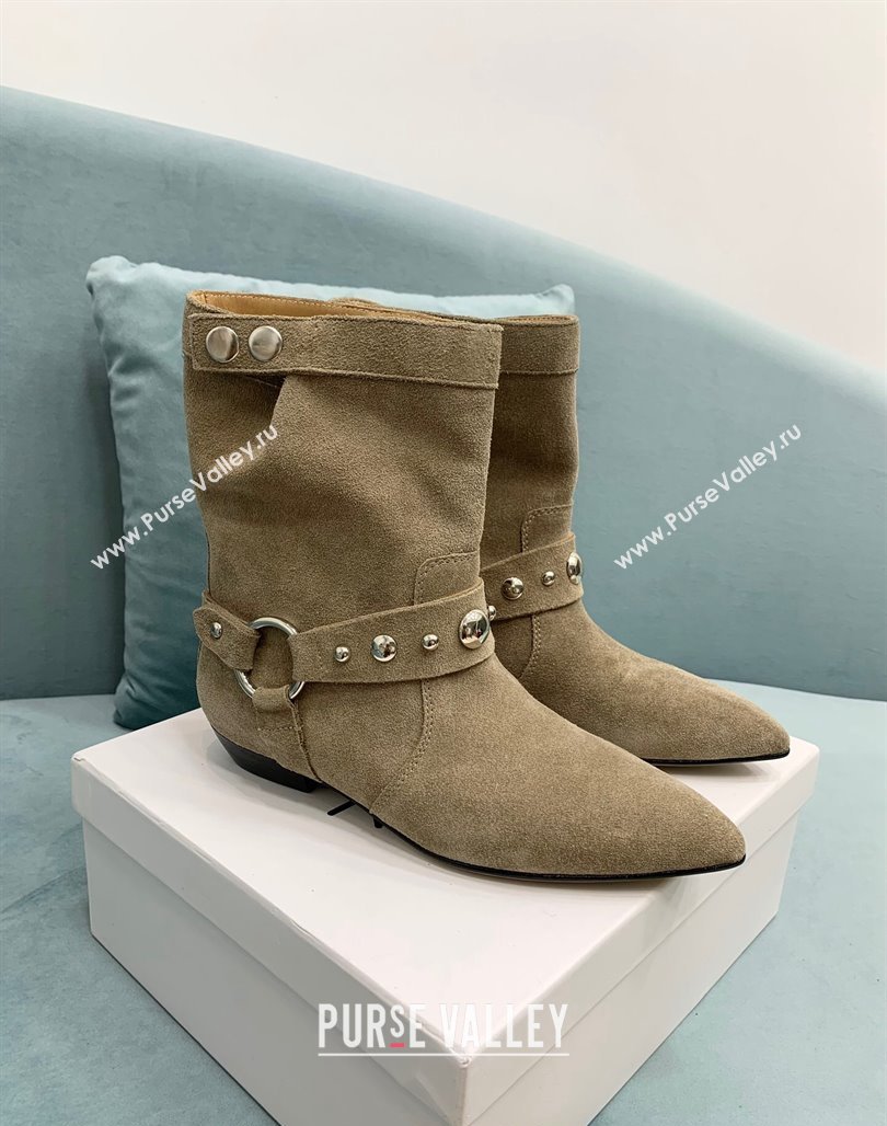 Isabel Marant Stania Flat-heeled Ankle Boots 2.5cm in Suede Grey 2024 (KER-241009106)