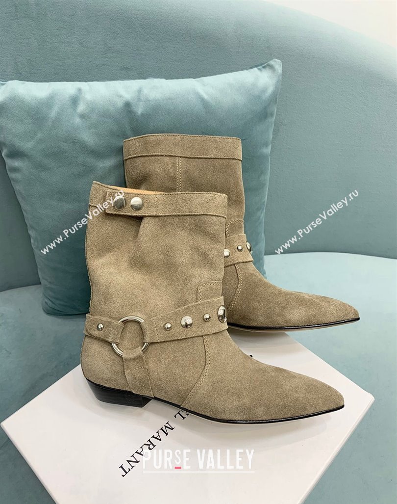 Isabel Marant Stania Flat-heeled Ankle Boots 2.5cm in Suede Grey 2024 (KER-241009106)