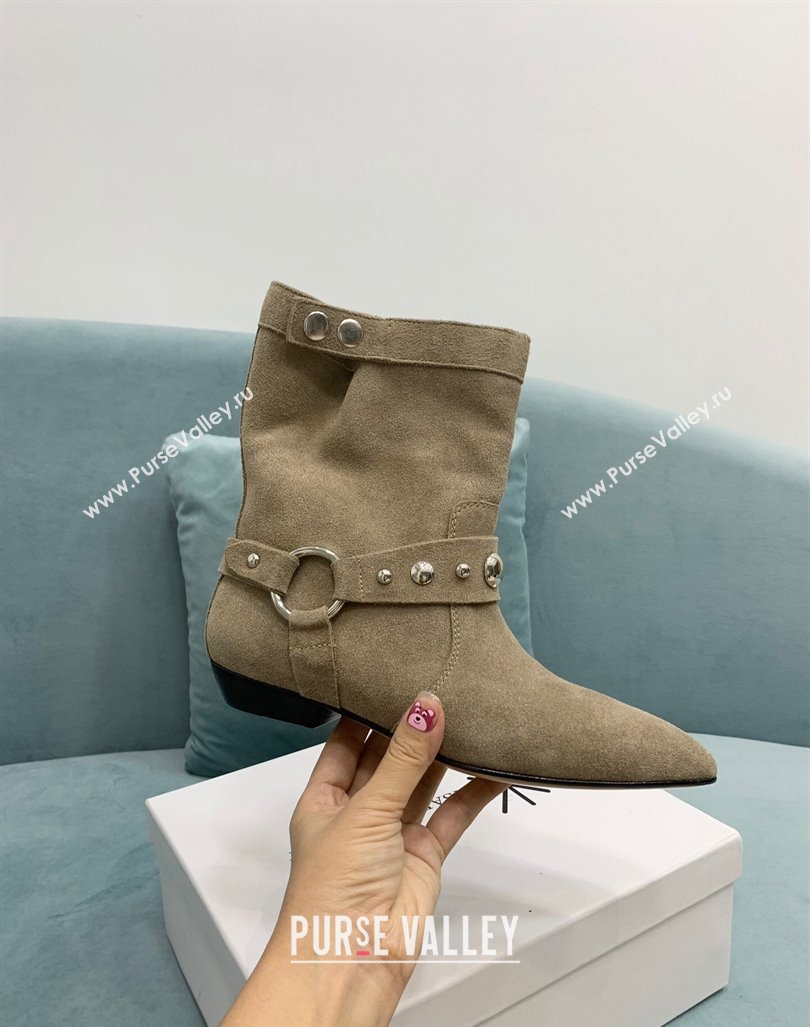 Isabel Marant Stania Flat-heeled Ankle Boots 2.5cm in Suede Grey 2024 (KER-241009106)