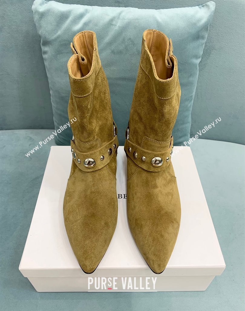 Isabel Marant Stania Flat-heeled Ankle Boots 2.5cm in Suede Apricot 2024 (KER-241009107)