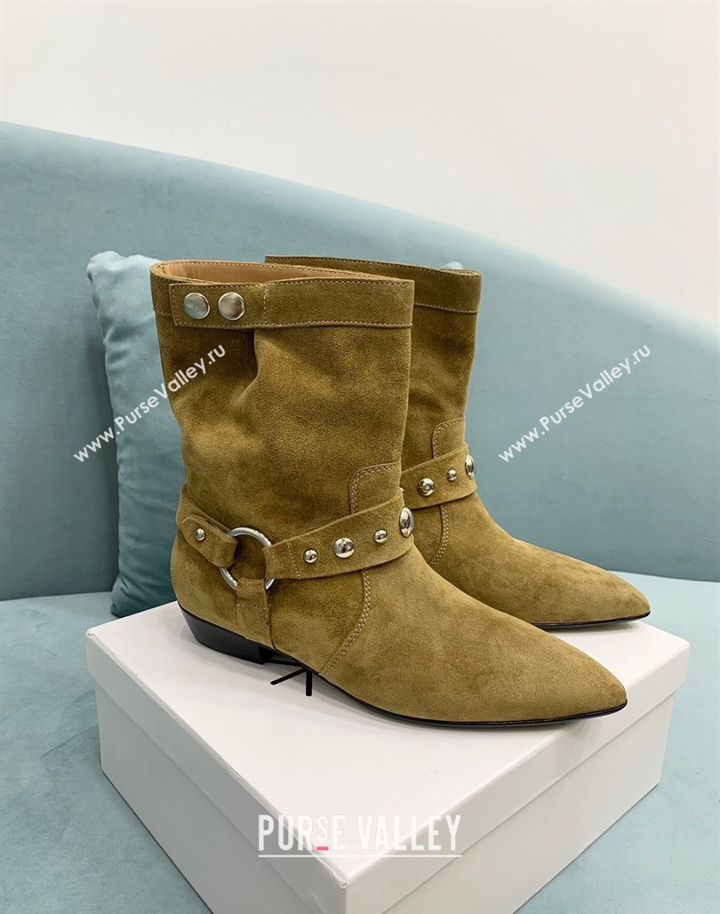 Isabel Marant Stania Flat-heeled Ankle Boots 2.5cm in Suede Apricot 2024 (KER-241009107)