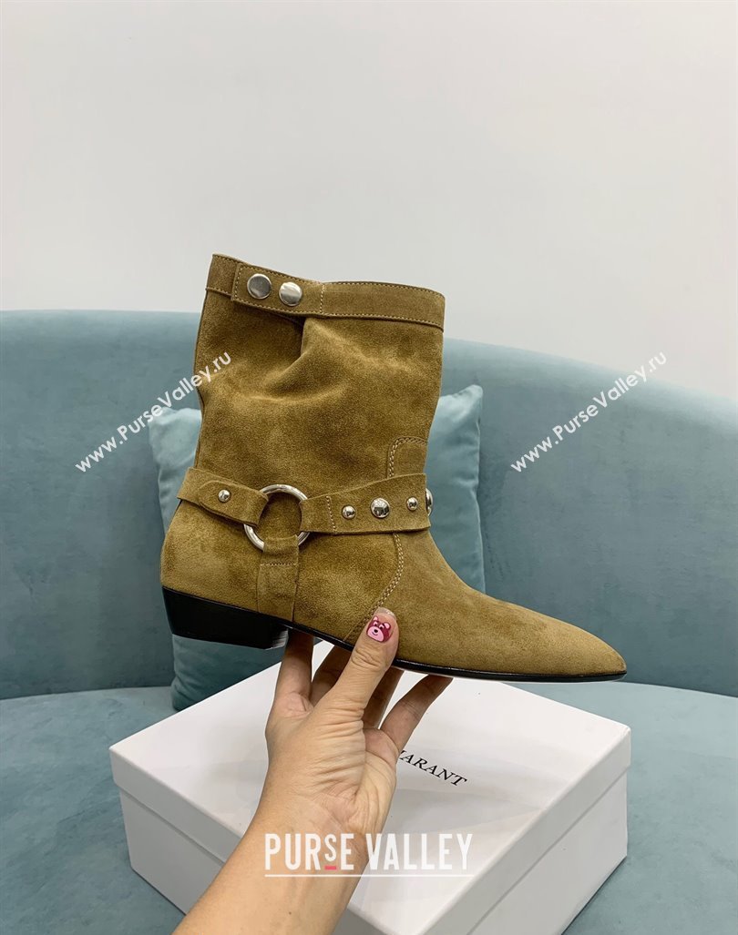 Isabel Marant Stania Flat-heeled Ankle Boots 2.5cm in Suede Apricot 2024 (KER-241009107)