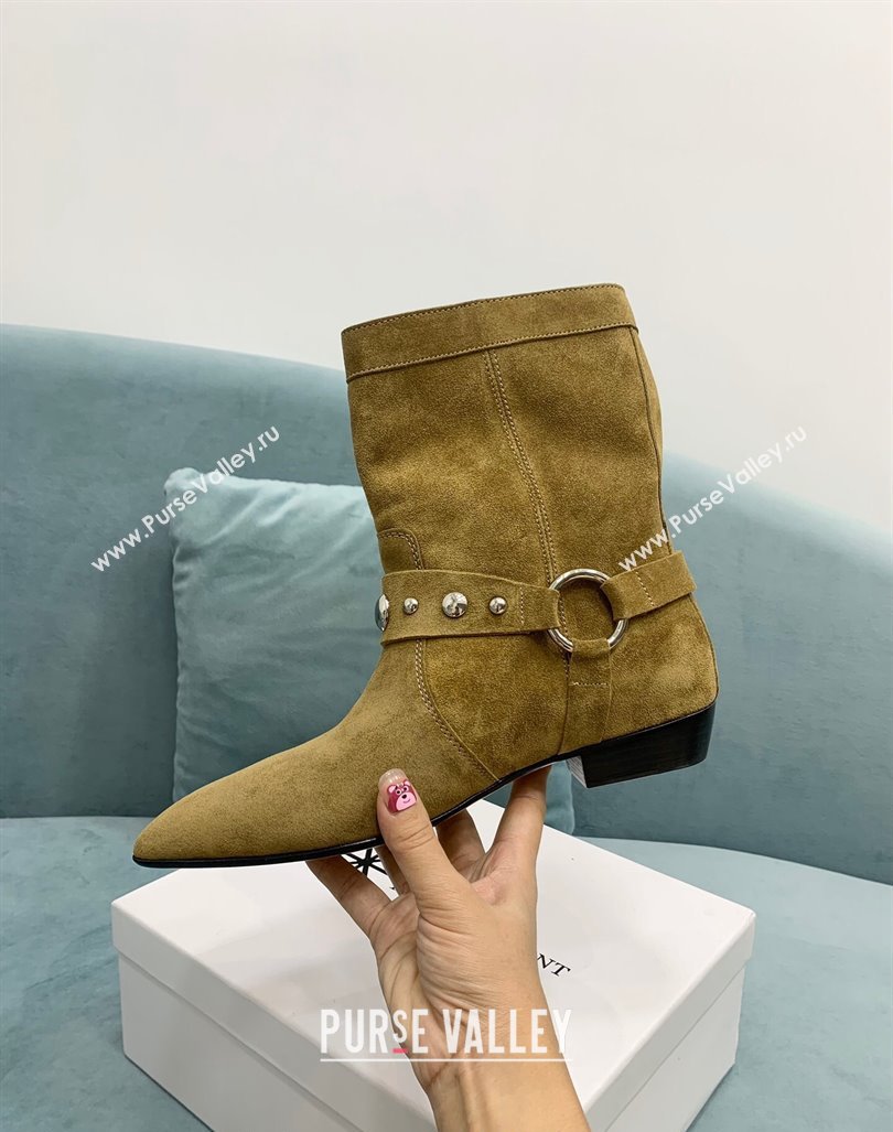 Isabel Marant Stania Flat-heeled Ankle Boots 2.5cm in Suede Apricot 2024 (KER-241009107)