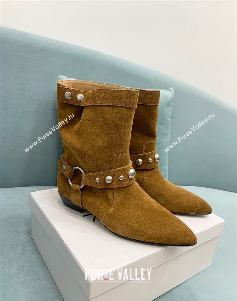 Isabel Marant Stania Flat-heeled Ankle Boots 2.5cm in Suede Brown 2024 (KER-241009108)