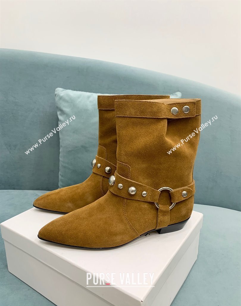 Isabel Marant Stania Flat-heeled Ankle Boots 2.5cm in Suede Brown 2024 (KER-241009108)