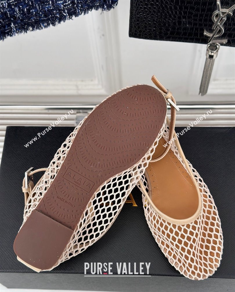 Alaia Ballet Flats in Fishnet and Ankle Strap Beige 2024 A111202 (KL-241112011)