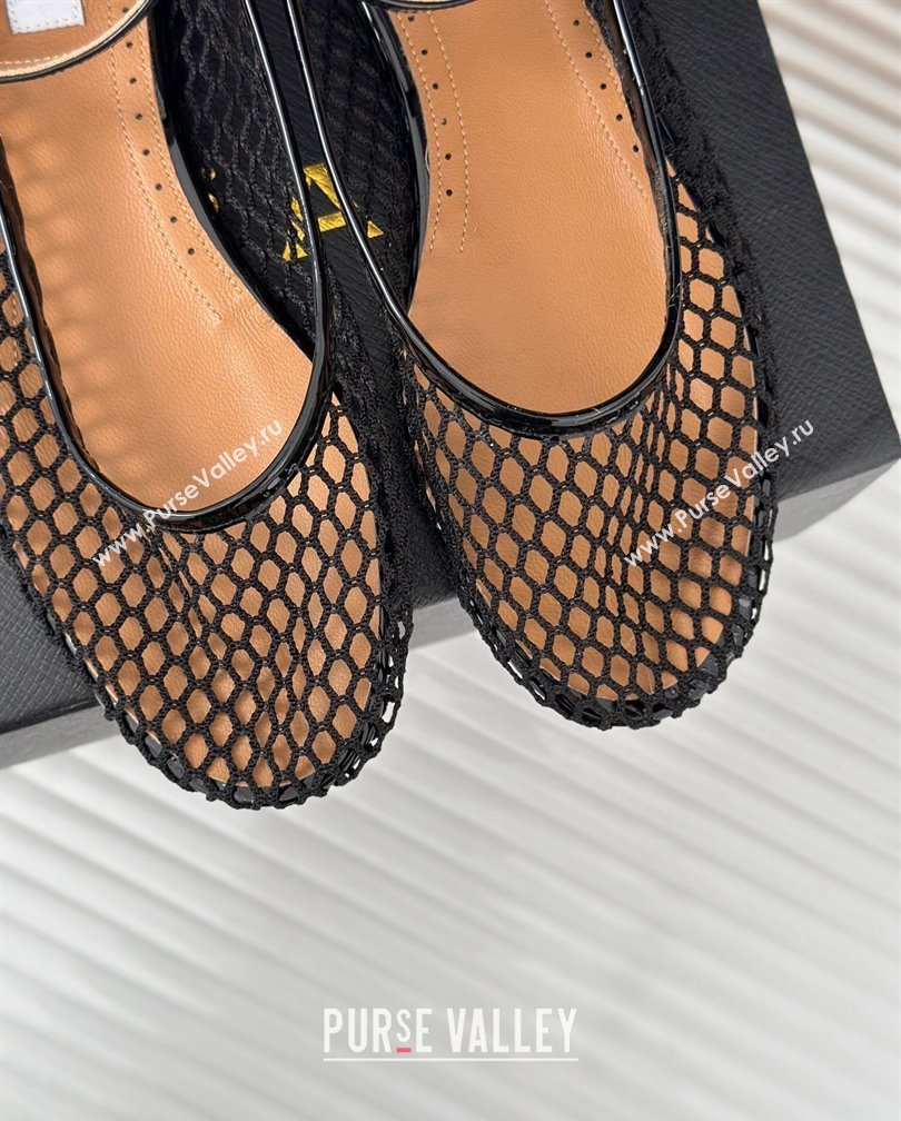 Alaia Ballet Flats in Fishnet and Ankle Strap Black 2024 A111202 (KL-241112012)