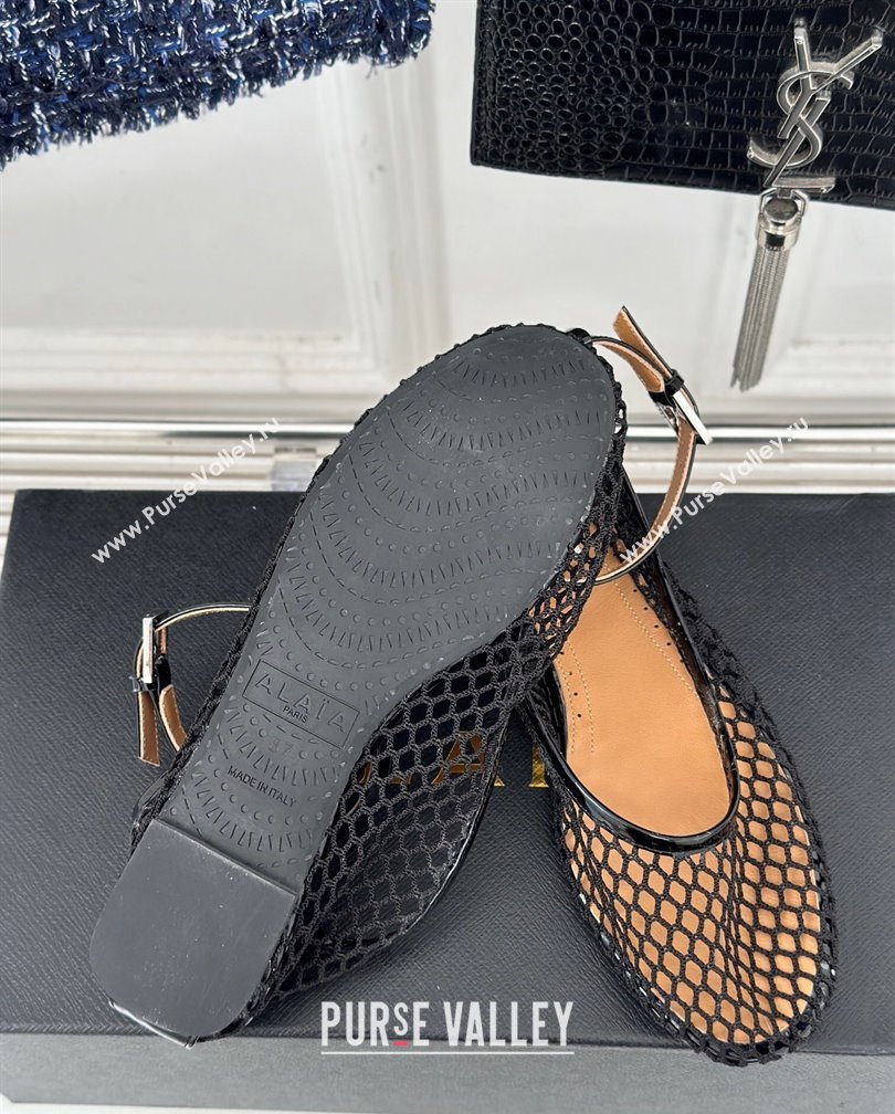 Alaia Ballet Flats in Fishnet and Ankle Strap Black 2024 A111202 (KL-241112012)