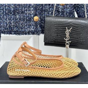 Alaia Ballet Flats in Fishnet and Ankle Strap Yellow 2024 A111202 (KL-241112006)