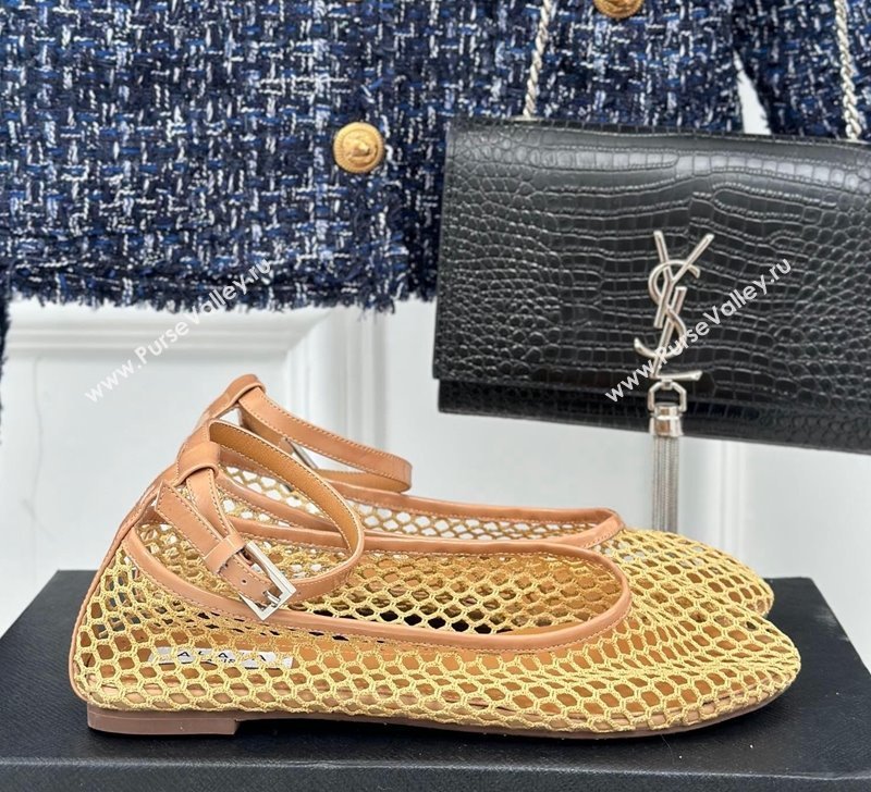 Alaia Ballet Flats in Fishnet and Ankle Strap Yellow 2024 A111202 (KL-241112006)