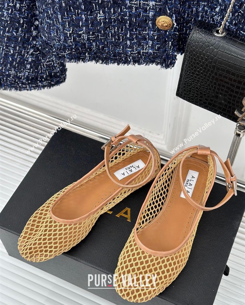 Alaia Ballet Flats in Fishnet and Ankle Strap Yellow 2024 A111202 (KL-241112006)