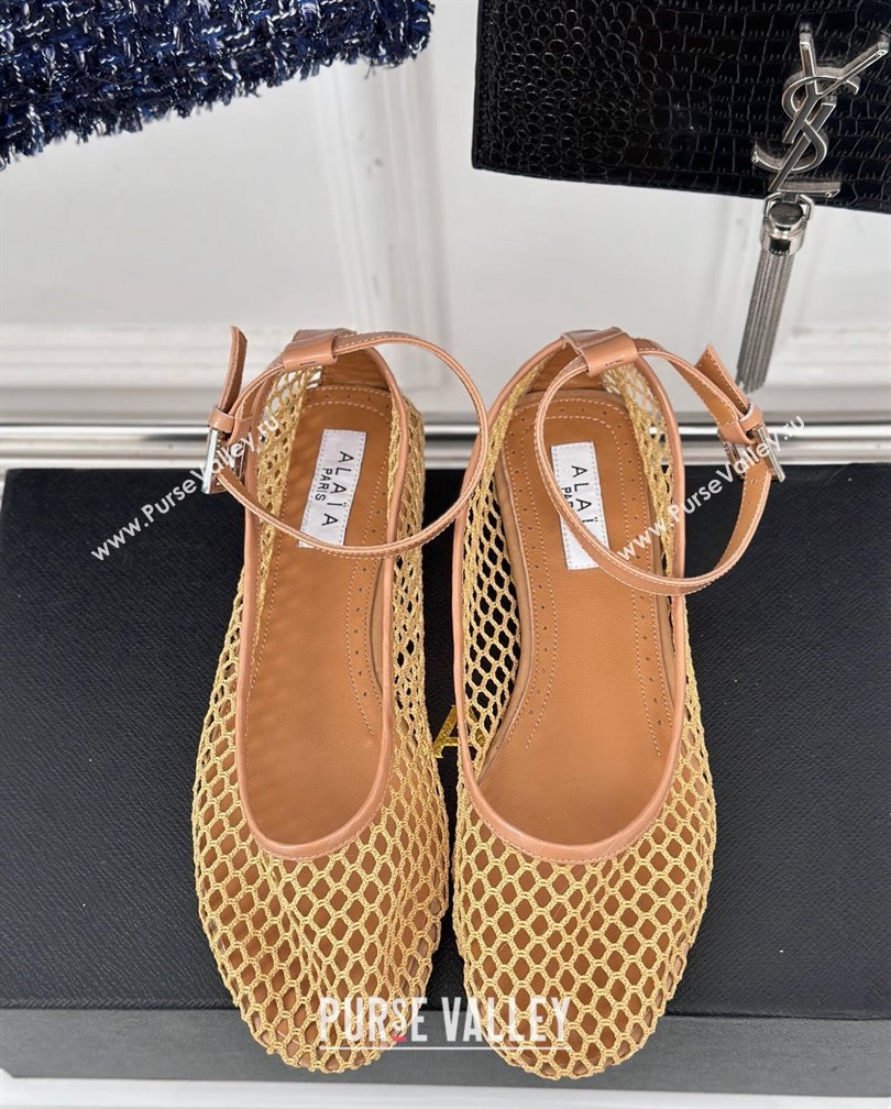 Alaia Ballet Flats in Fishnet and Ankle Strap Yellow 2024 A111202 (KL-241112006)