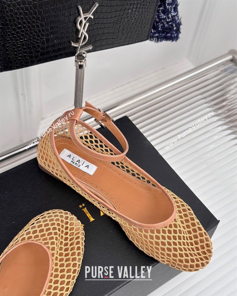 Alaia Ballet Flats in Fishnet and Ankle Strap Yellow 2024 A111202 (KL-241112006)