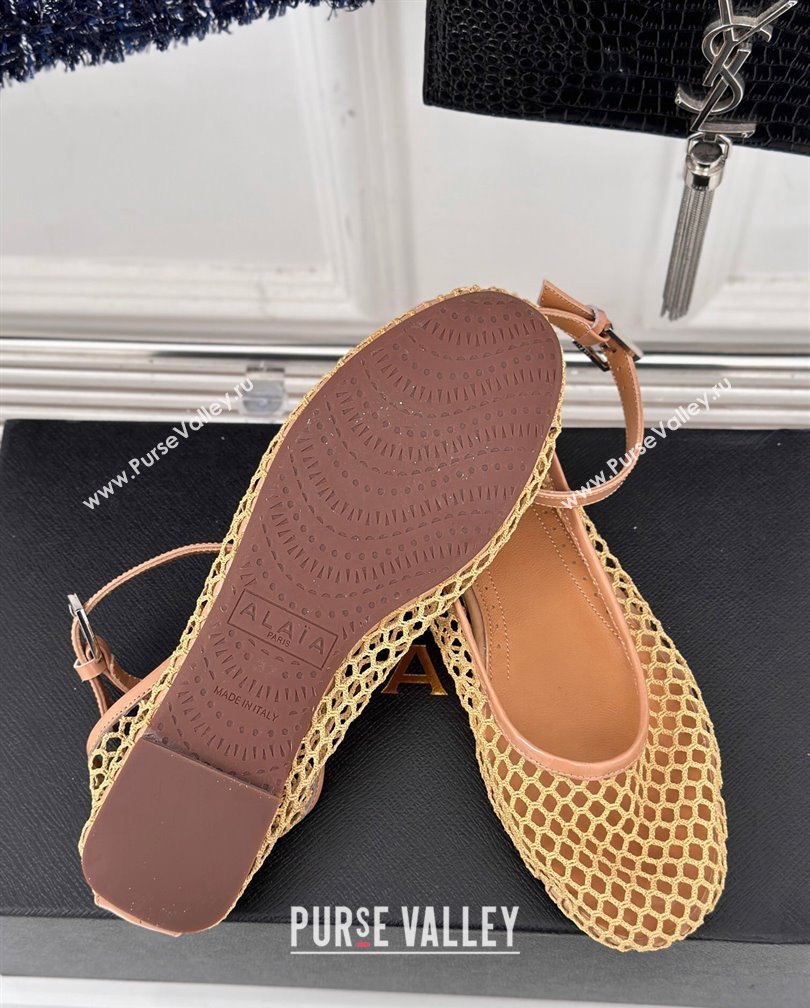 Alaia Ballet Flats in Fishnet and Ankle Strap Yellow 2024 A111202 (KL-241112006)