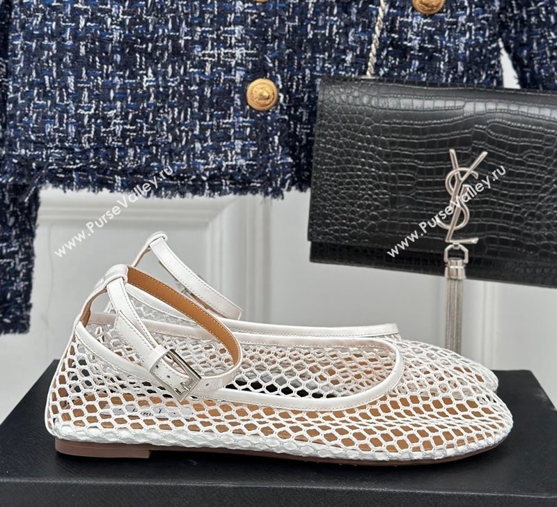 Alaia Ballet Flats in Fishnet and Ankle Strap White 2024 A111202 (KL-241112009)