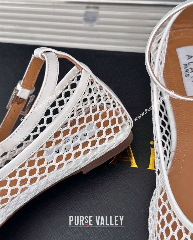 Alaia Ballet Flats in Fishnet and Ankle Strap White 2024 A111202 (KL-241112009)