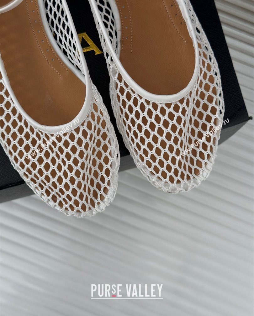 Alaia Ballet Flats in Fishnet and Ankle Strap White 2024 A111202 (KL-241112009)