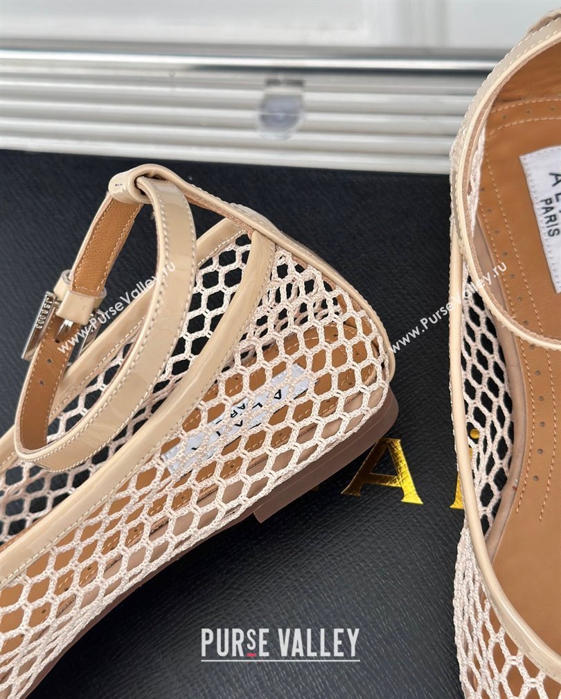 Alaia Ballet Flats in Fishnet and Ankle Strap Beige 2024 A111202 (KL-241112011)