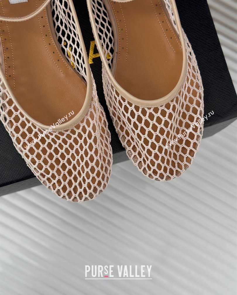 Alaia Ballet Flats in Fishnet and Ankle Strap Beige 2024 A111202 (KL-241112011)