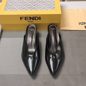 Fendi Feel Heel Mules 4.5cm with Studs in Shiny Calfskin Black 2024 (MD-241122082)