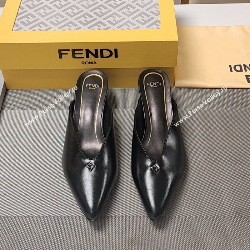 Fendi Feel Heel Mules 4.5cm with Studs in Shiny Calfskin Black 2024 (MD-241122082)