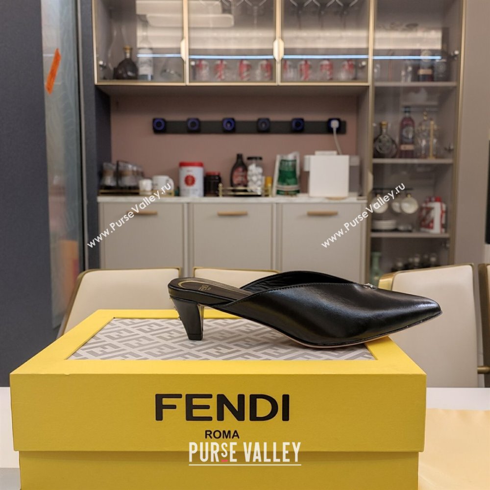 Fendi Feel Heel Mules 4.5cm with Studs in Shiny Calfskin Black 2024 (MD-241122082)